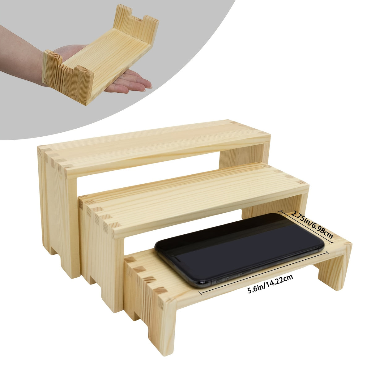 3-Tier Wooden Tabletop Display Shelf, Modern Rectangular Desktop Storage Rack & Space-Saving Organizer for Home, Office, Bathroom & Kitchen Counter, Decorative Wood Display Stand