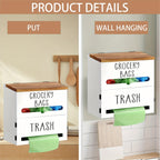 2-in-1 Wooden Garbage Bag Dispenser & Organizer - Wall-Mount or Cabinet Hanging Bag Holder for Kitchen & Bathroom, Large Capacity, White or Black