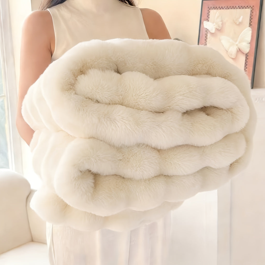 Luxury Faux Rabbit Fur Throw Blanket – Super Soft Plush Warm Blanket for Couch Bed Office Travel, 4 Colors, Throw Twin Queen King, All-Season Gift