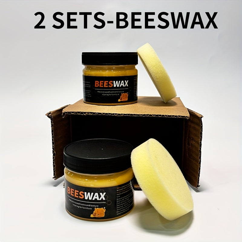 Beeswax Wood Polish & Scratch Repair Kit 80g with Polishing Sponge, Natural Wax for Wooden Furniture Floors Surfaces, 2-Set & 4-Piece Bundle