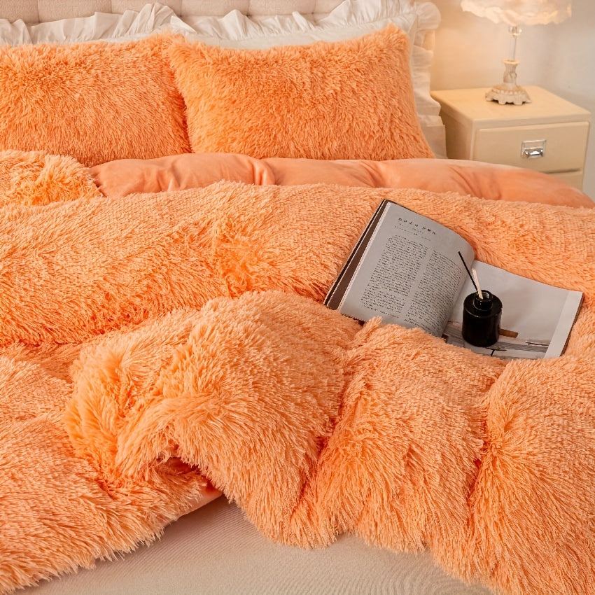 Plush Duvet Cover Set 3 Piece Ultra-Soft Warm Comforter Cover Twin Full Queen King 8 Colors for Bedroom Guest Room Dorm