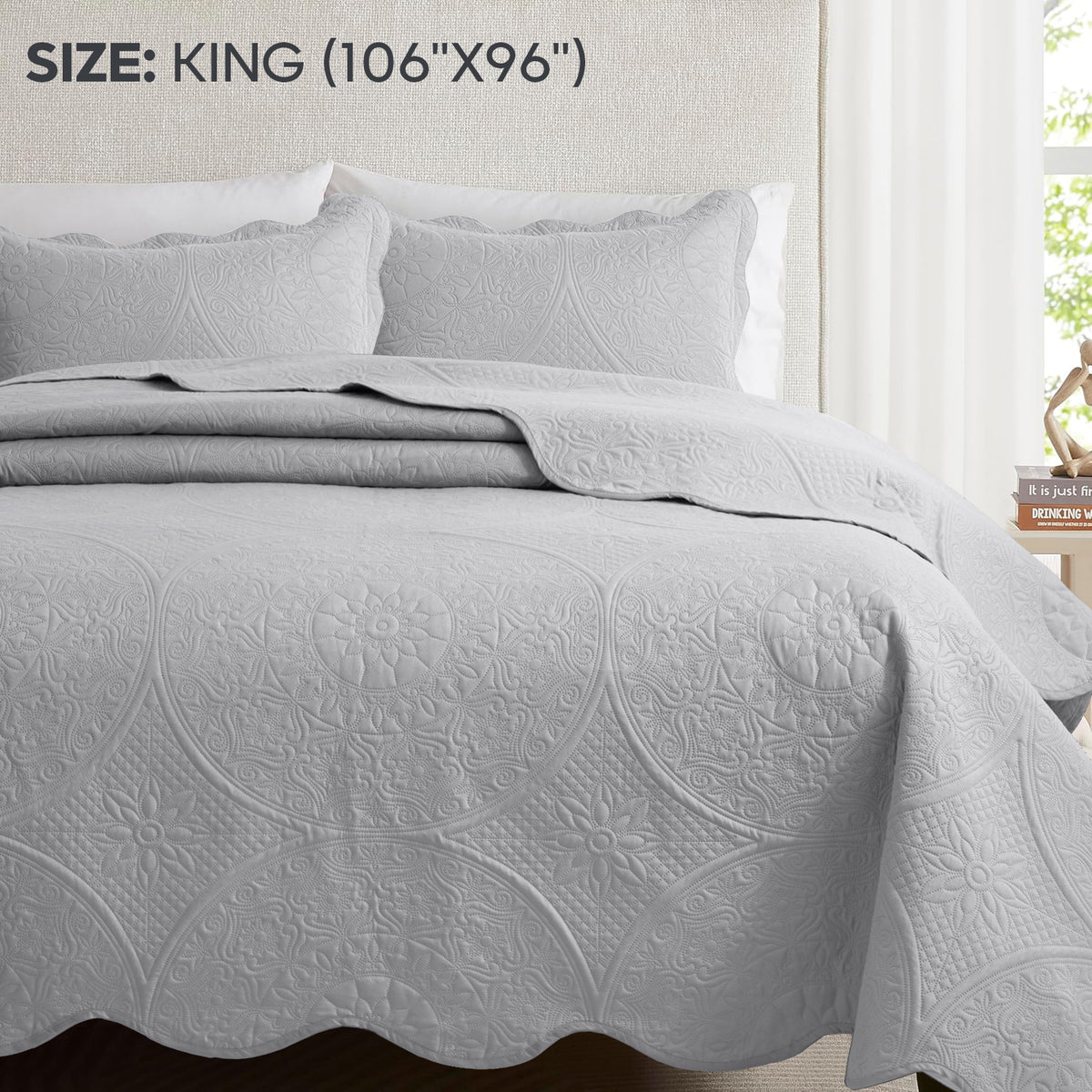 Luxury Quilted Bedspread Set 3 Piece Floral Coverlet with Pillow Shams Breathable Lightweight All Season - Twin Queen King California King 16 Colors