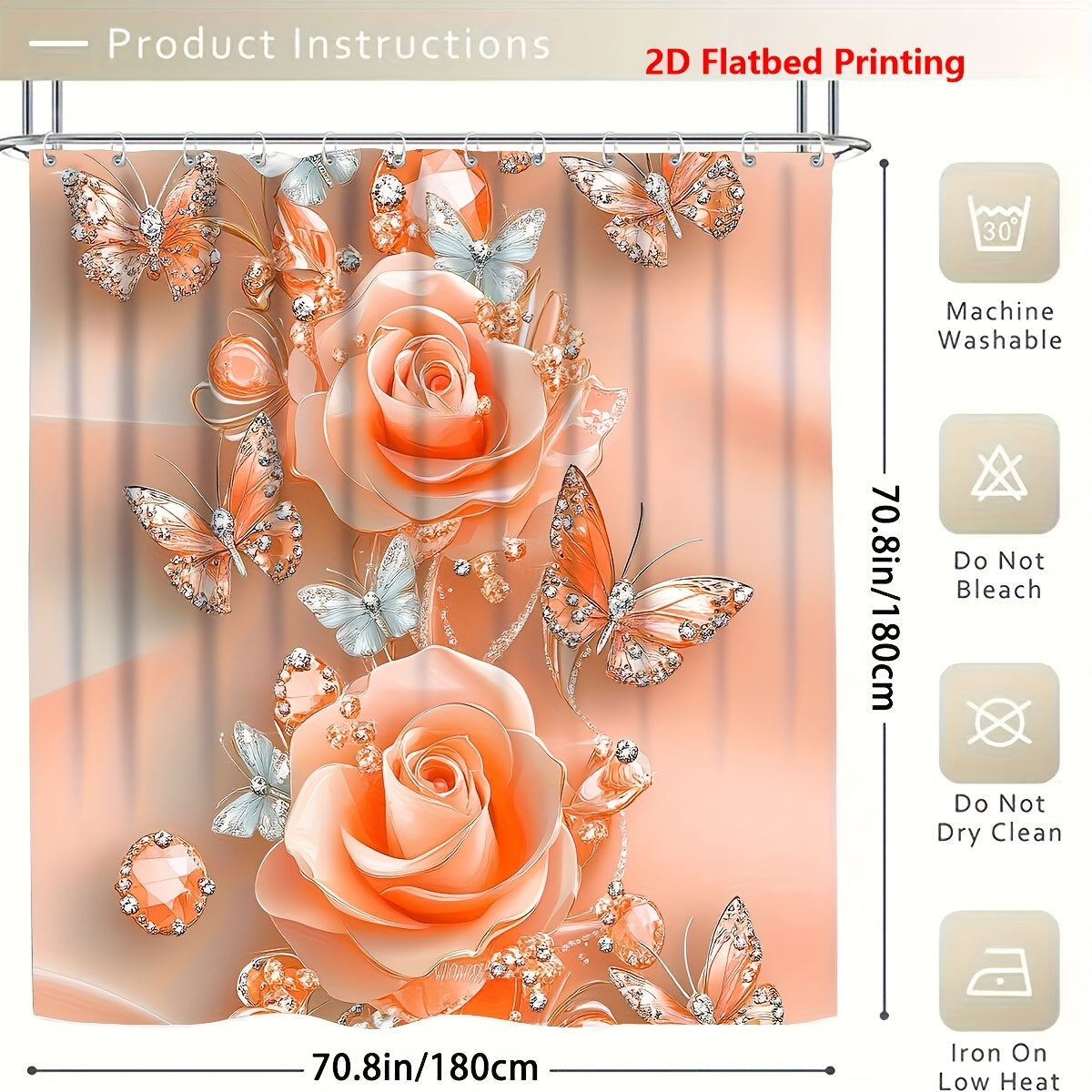 Flower Shower Curtain Set 4pcs – Abstract Floral Bathroom Curtain with 12 Hooks, Bath Mat, U-Shape Mat & Toilet Seat Cover, Modern Bathroom Decor