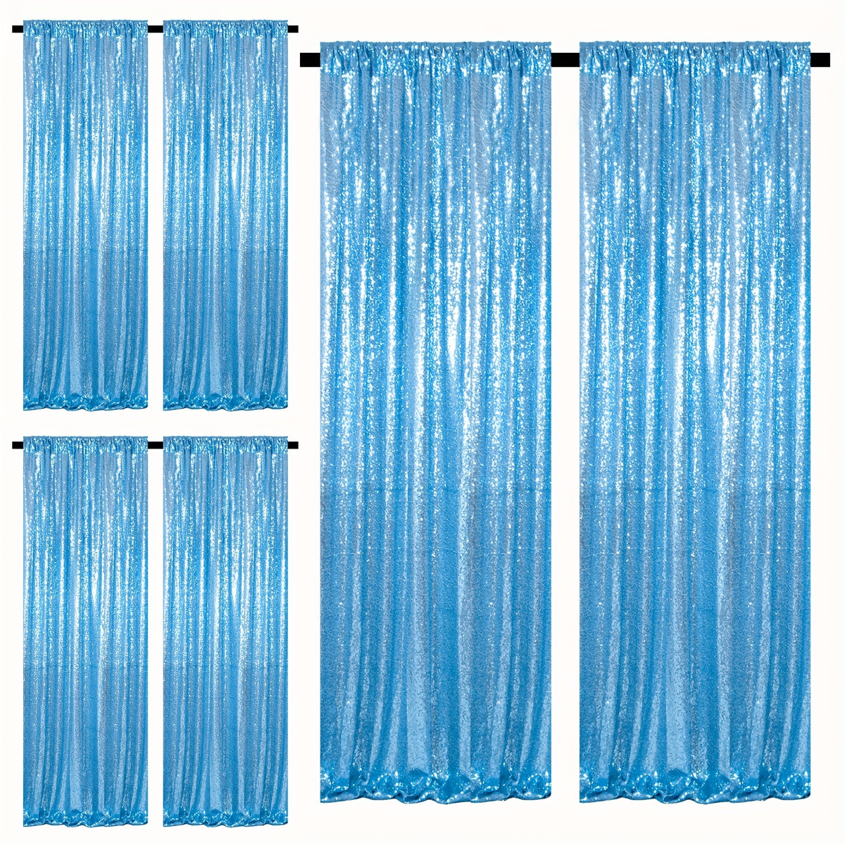 Sequin Backdrop Curtains – Glitter Party & Wedding Background Panels, 2ft×8ft per Panel, 4/6/8 Panel Sets, 29 Colors for Birthday, Stage, Bridal & Event Decor