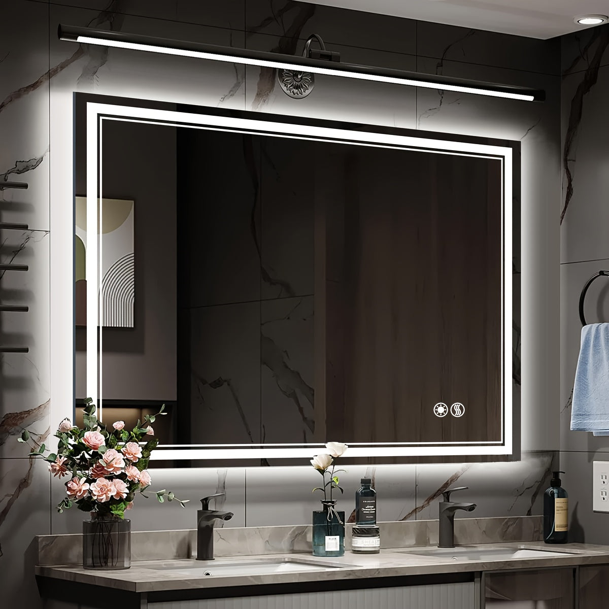 LED Bathroom Mirror with Anti-Fog, Dimmable 3-Color Lights & Stepless Brightness – Wall Mounted Vanity Mirror 24x36, 28x48, 32x40 Inch