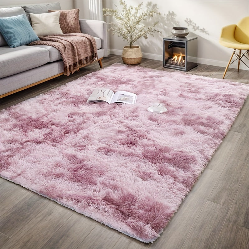 Plush Fluffy Area Rug Tie Dye Soft Indoor Carpet Non-Slip for Living Room Bedroom – Modern Home Decor Floor Mat | Multiple Sizes | Light Gray, Dark Gray, Black, Pink