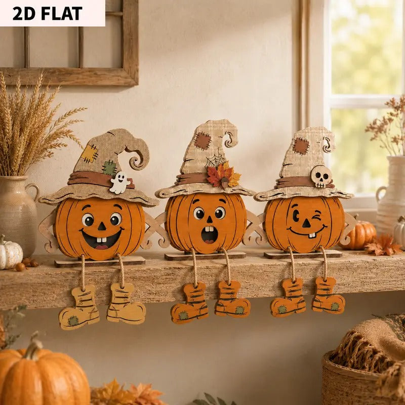 Autumn Harvest Wood Signs Set of 3 Pumpkin Maple Leaf Rustic Tabletop Plaques – Thanksgiving Halloween Farmhouse Home Decor