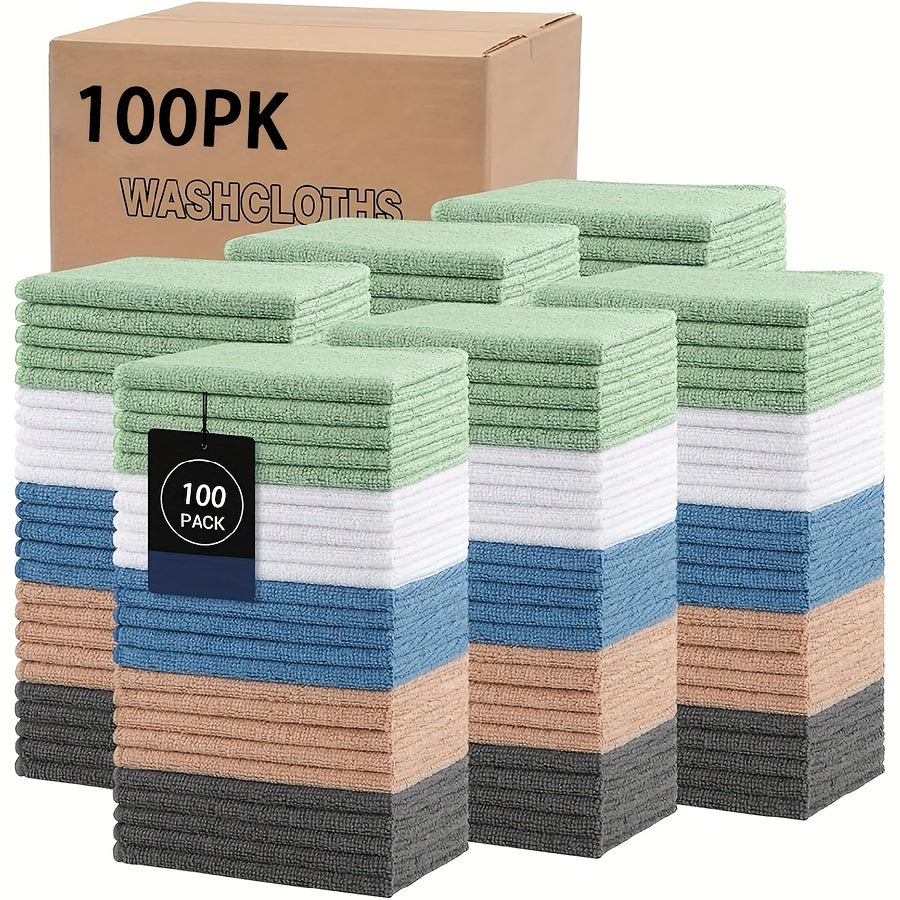 Bulk Microfiber Towels 100 or 200 Pack – Super Absorbent & Soft, 9.8×9.8 Inch – Multi-Purpose Washcloths for Bathroom, Hotel, Spa & Gym, Pure or Stripe, Random Color