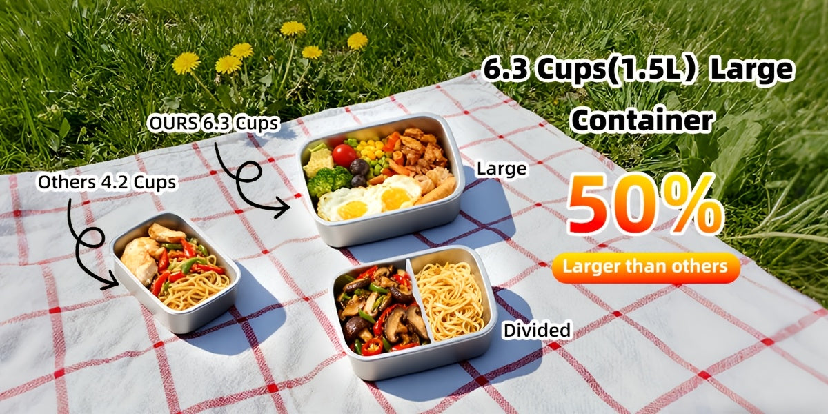 Cordless Electric Heating Lunch Box 1.5L/50.72oz - 304 Stainless Steel, 24000mAh Rechargeable Battery, Adjustable Temp & Timer, Office Picnic Car Travel, Fork Spoon Divider Included, Black White Yellow Blue