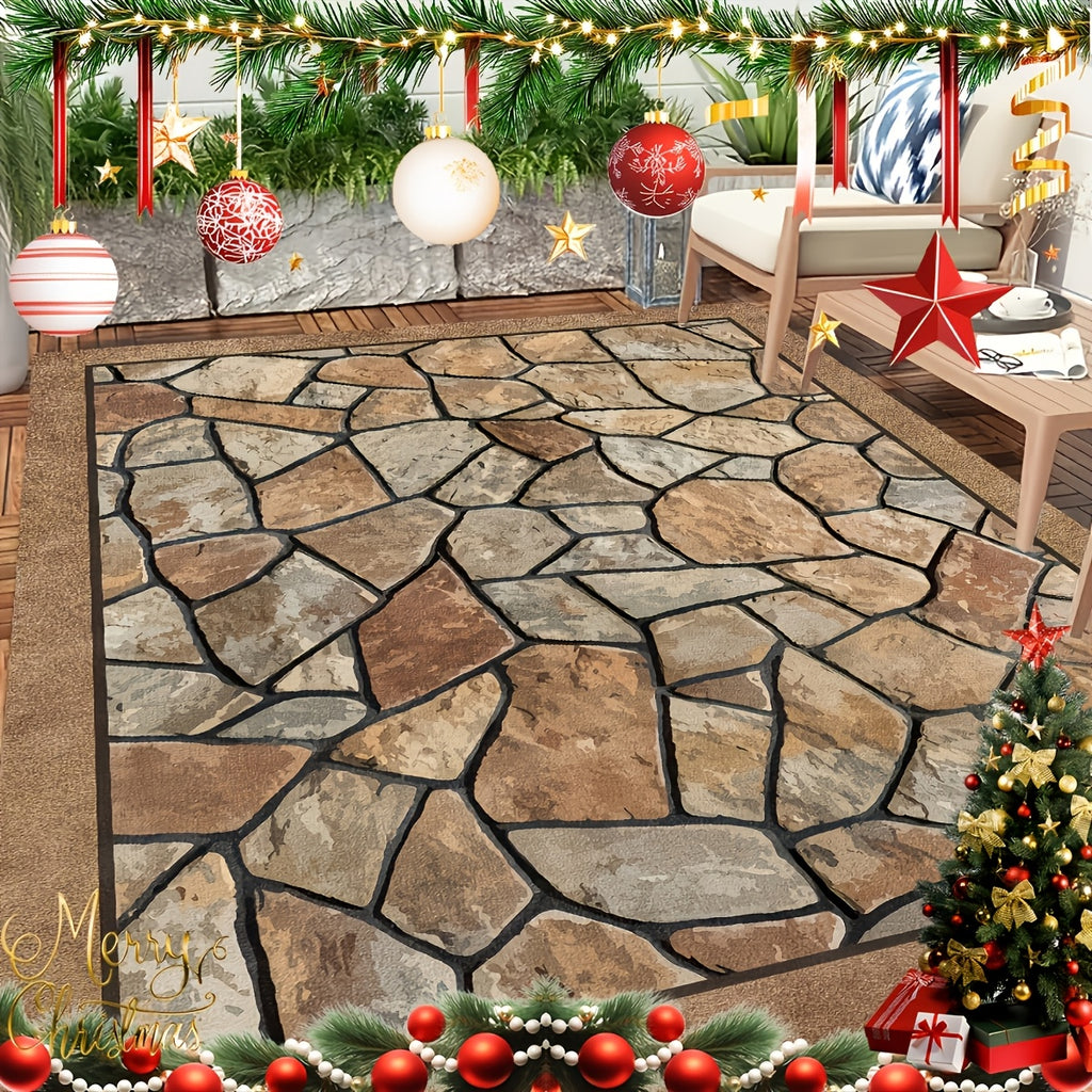 Outdoor Patio Rug Washable Stone Pattern Rectangular Carpet – Durable Indoor Outdoor Mat for Patio, Garden, Camping, RV & Sunroom | Multiple Sizes