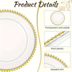 Plastic Charger Plates 50 Pack – 13 Inch Beaded Rim Decorative Dinner Plates for Wedding, Birthday, Bridal Shower & Party Table Settings, Gold or Silver