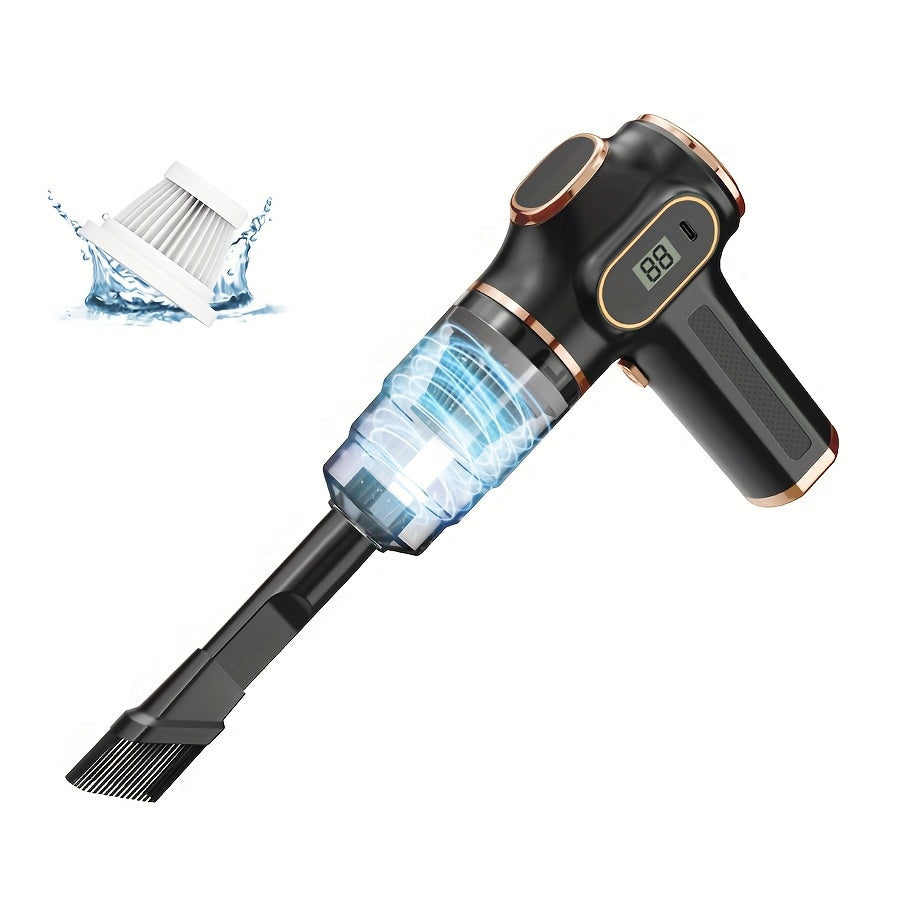 Cordless Handheld Vacuum Cleaner Digital Display – Type-C Fast Charging, Washable Filter, Pet Hair, Portable Vac for Car Interior Detailing, Home Upholstery & Office, Black Blue Upgraded Version