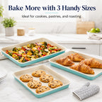 Baking Sheet Pan Set of 3 Heavy Duty Cookie Sheets - Diamond Texture Commercial Grade Steel 13/15/18 Inch, 0.8mm Thick Oven Pans for Baking Cookies, Roasting, Sheet Cake, with Oven Gloves Option