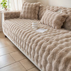 Plush Sofa Cover Rabbit Fur Like Cushion – Anti-Slip Wear-Resistant Pet Friendly Sofa Protector, 450-500GSM Polyester, Machine Washable, Home Decor
