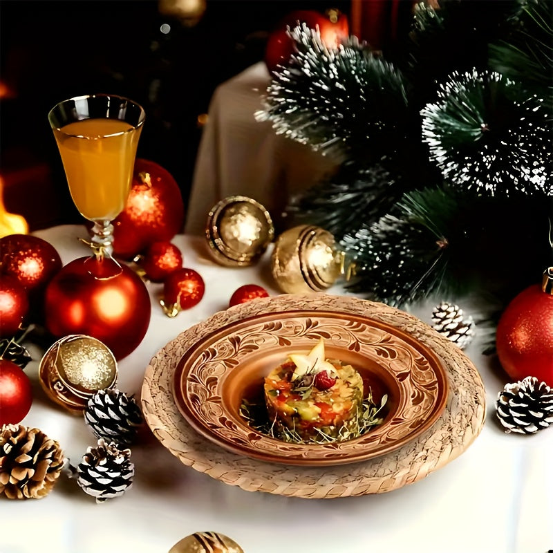 6pcs Natural Rattan Round Placemats 11.8in Heat Resistant Non-Slip Bohemian Wicker Table Mats for Dining Wedding Christmas Thanksgiving