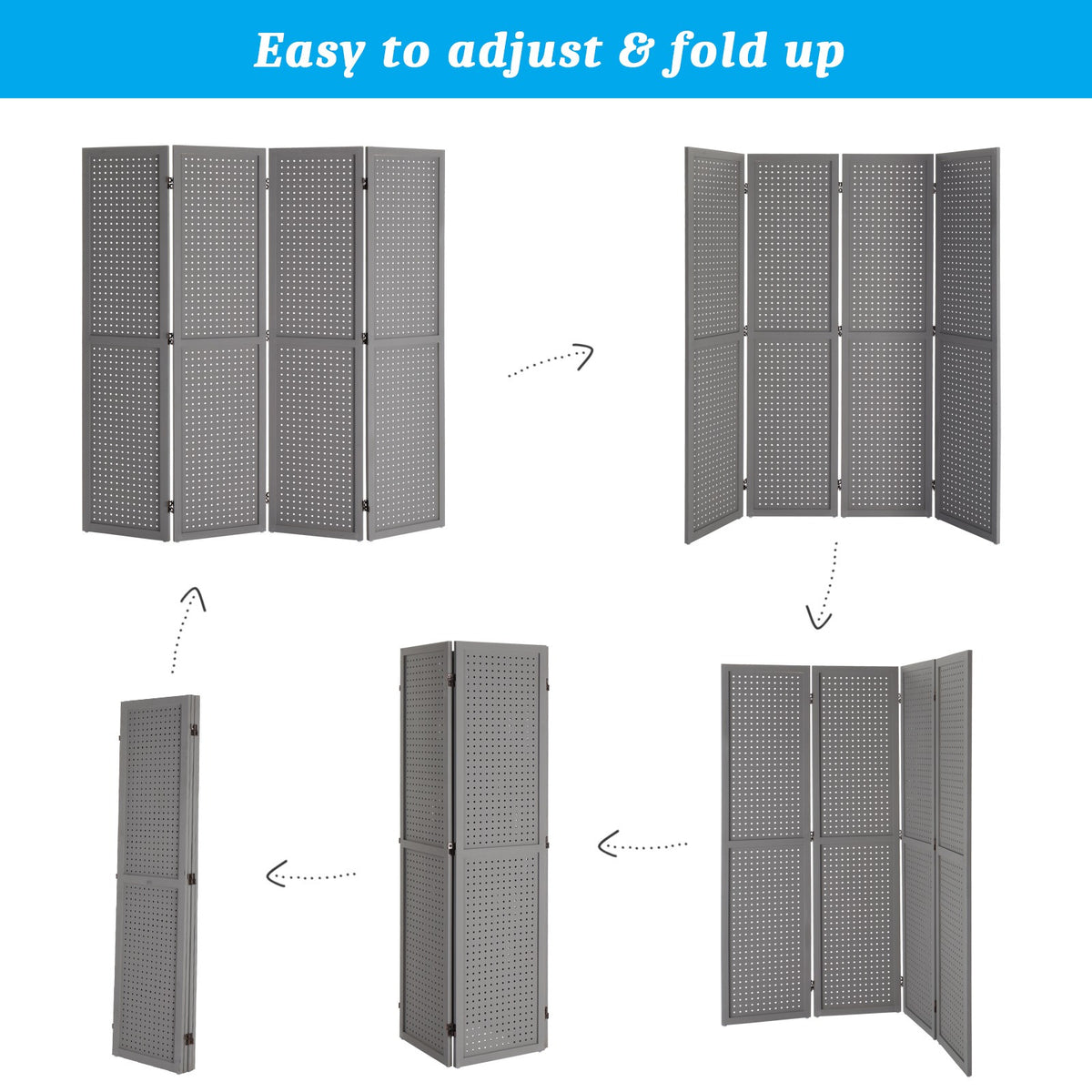 5 FT Freestanding Pegboard Room Divider | Wood Folding Privacy Screen & Display Board Organizer with Support Feet – White, Black, Natural, Grey | Craft Shows, Retail & Home