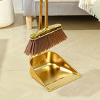 Golden Stainless Steel Broom and Dustpan Set – Standing Upright Floor Sweeper for Home, Office, Patio, Garden & Restaurant