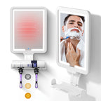 Heated Fog-Free Shower Mirror with LED Light 9.5x7 Inch | Detachable Fogless Bath Mirror with Shaving Foam Base, 2 Razor Holders & 3-Color Adjustable Brightness