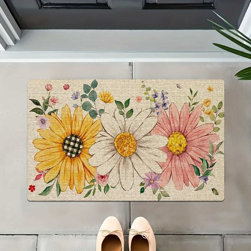 Spring Summer Floral Doormat Sunflower Daisy Welcome Mat Flannel Soft Non-Slip Indoor Floor Mat for Front Door Entryway Home Decoration - Multiple Sizes