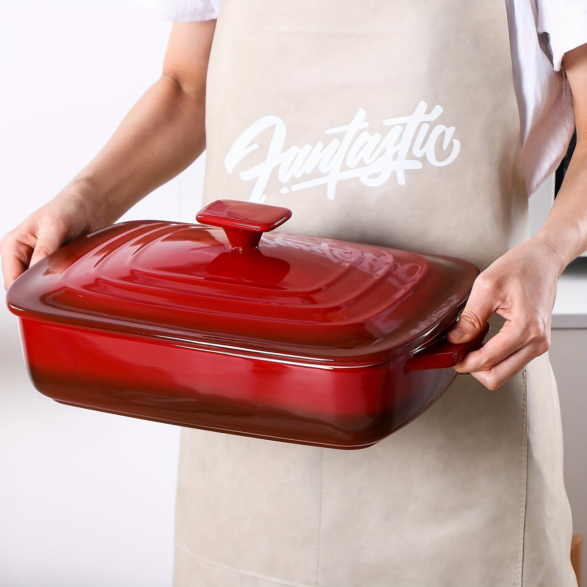 Large Ceramic Casserole Dish with Lid 4 Quart Rectangular Stoneware Baking Pan 9x13 Inch Oven Safe Dishwasher Safe Lasagna Pan for Baking Serving