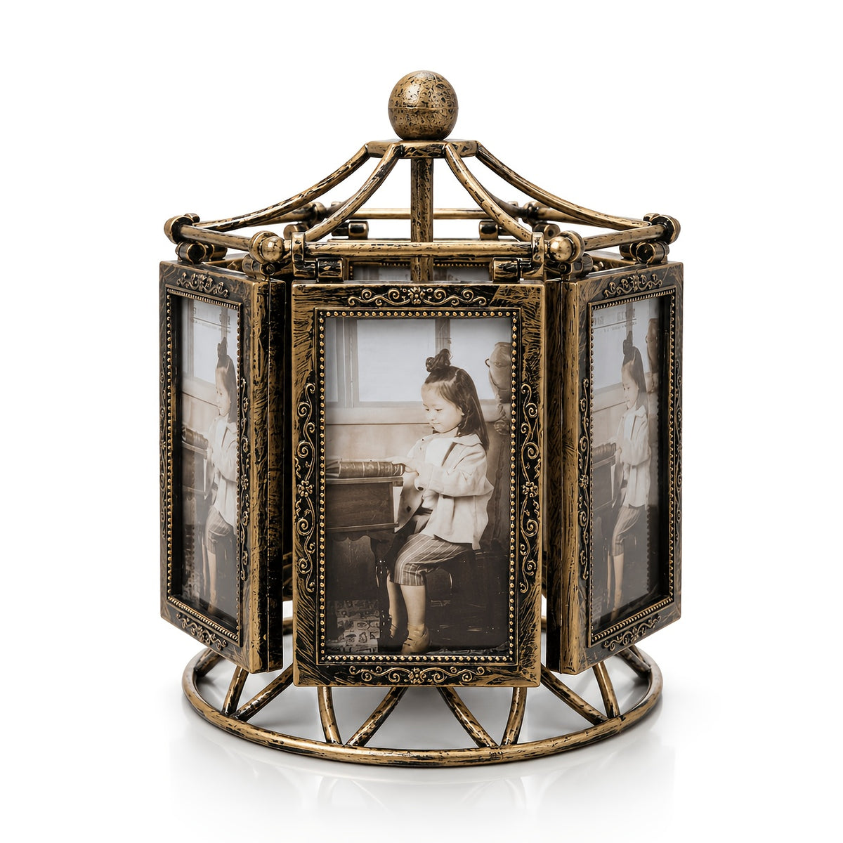 Rotating Ferris Wheel Photo Frame Vintage – 8 Slots for 4-Inch Photos, Spinning Desk Display, ABS Plastic, Unique Gift for Valentine’s Day, Birthday & Christmas, Living Room & Bedroom Decor