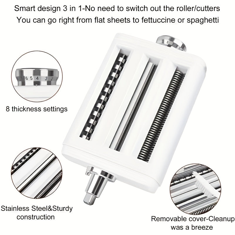 3-in-1 Stainless Steel Pasta Maker Attachment for Stand Mixers – Homemade Spaghetti, Fettuccine & Noodle Making Kit
