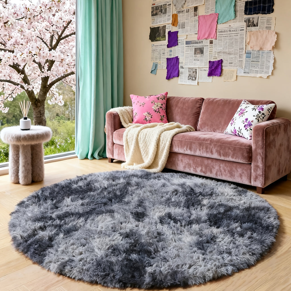 Tie Dye Round Area Rug Soft Plush Shaggy Circle Floor Mat Non-Slip for Living Room Bedroom Dorm – Boho Rainbow & Solid Colors 4x4 5x5 6x6 7x7 8x8 Ft | Home Decor Aesthetic