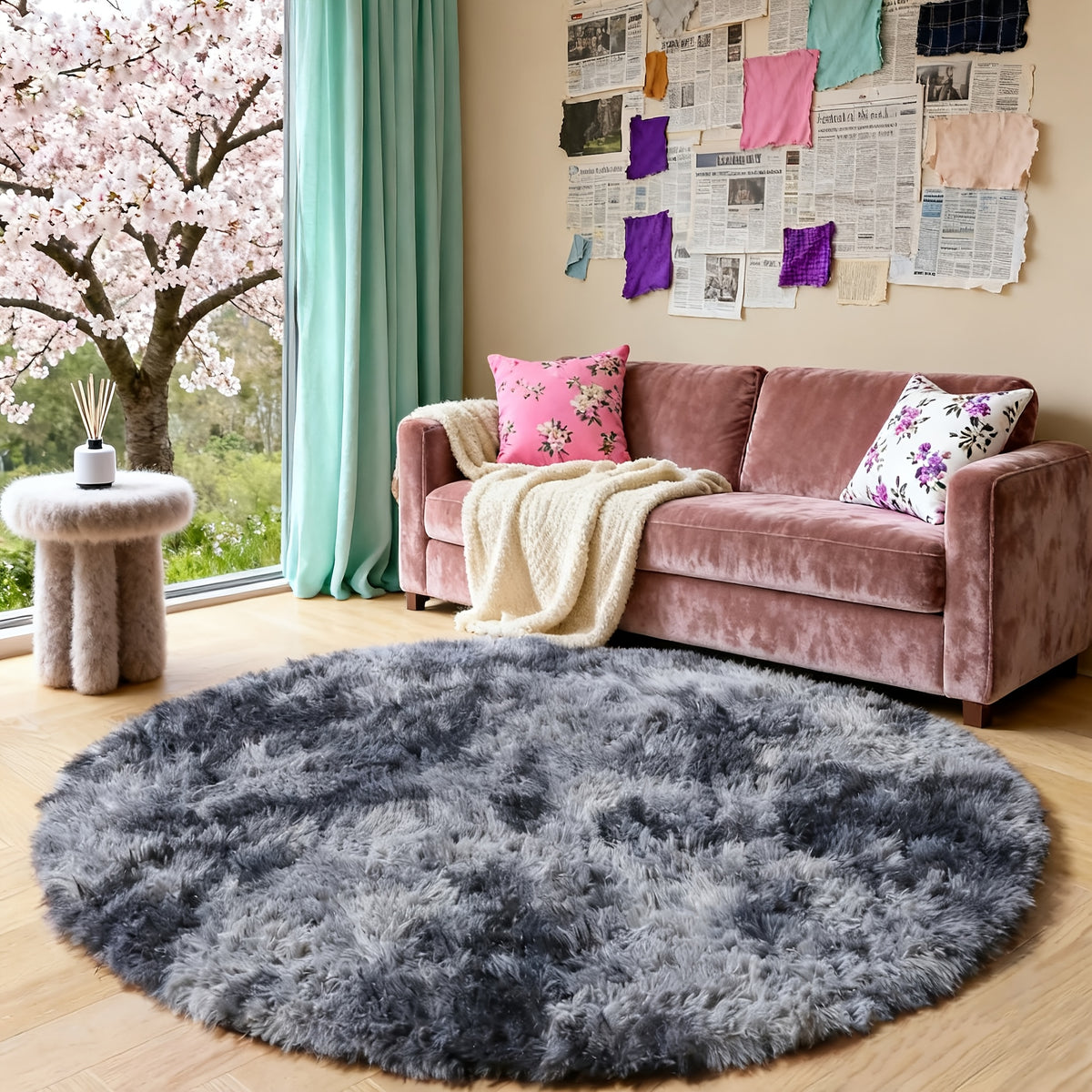 Tie Dye Round Area Rug Soft Plush Shaggy Circle Floor Mat Non-Slip for Living Room Bedroom Dorm – Boho Rainbow & Solid Colors 4x4 5x5 6x6 7x7 8x8 Ft | Home Decor Aesthetic