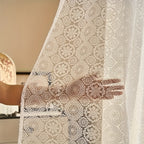 French Retro Lace Embroidered Chiffon Curtain – Romantic White Mesh Sheer Panel, Pole Pocket Top for Living Room Bedroom Partition, 4 Sizes