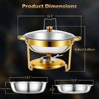 Stainless Steel Chafing Dish Buffet Set 5QT Round - Premium Food Warmer Server with Dome Lid for Parties, Banquets, Weddings & Catering, Available in 1, 2 & 4 Pack Golden Finish