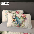 Floral Love Heart Quilted Bed Cover Set – 2 & 3 Piece Quilt & Pillowcases | Soft Breathable Hypoallergenic | Machine Washable | Twin, Full/Queen & King