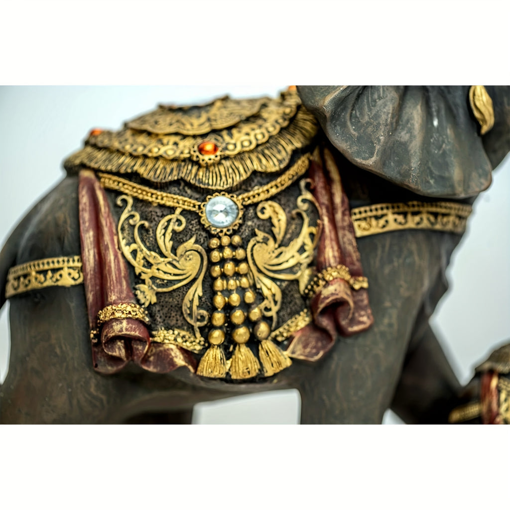 Mama & Baby Elephant Statue Figurine Set – Trunk Up Good Luck Polyresin Sculpture for Home Office Desk Decor Housewarming Birthday Gift for Women