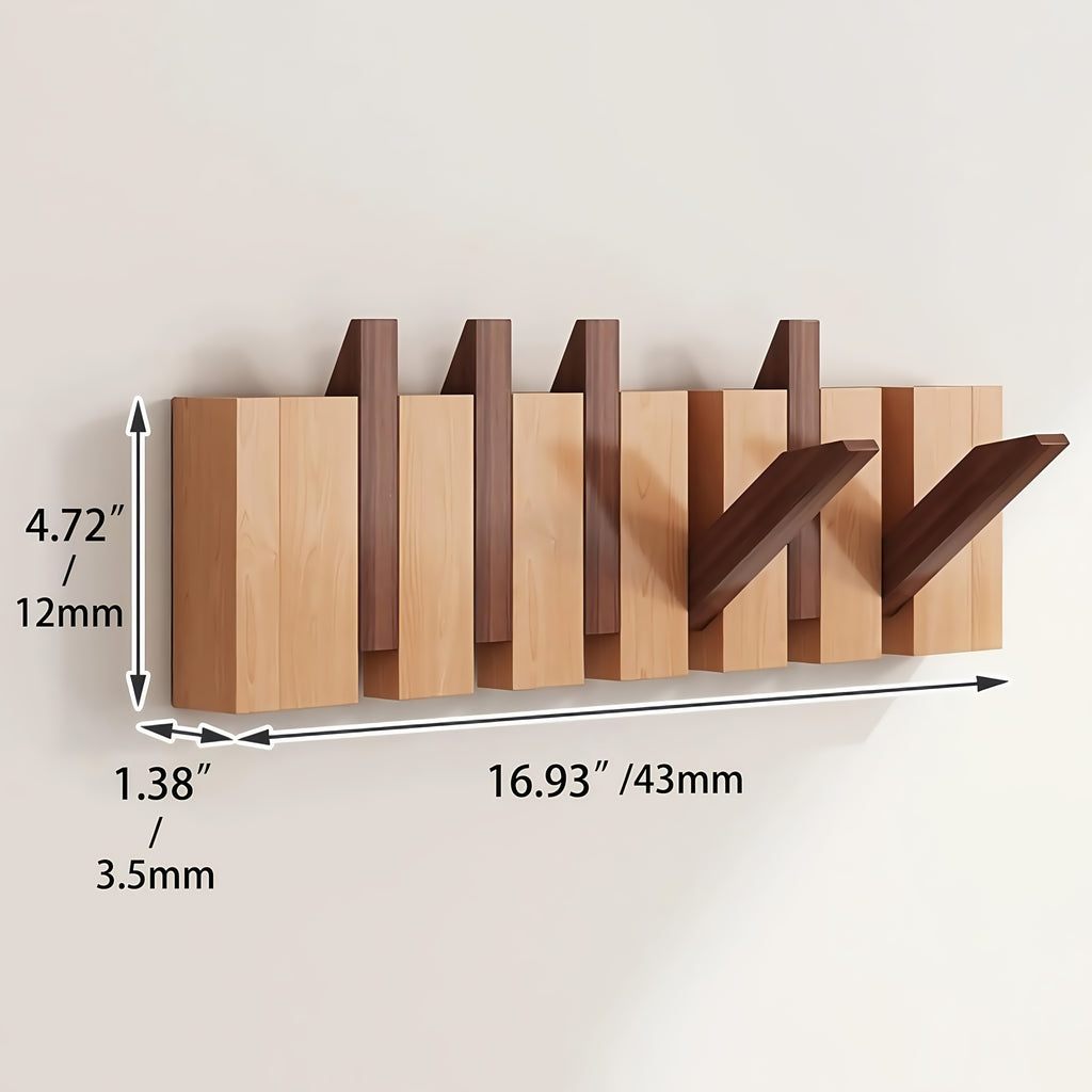 Wall-Mounted Coat Rack Natural Wood – Accordion Hook Rack for Entryway, 4/6/8/10 Hooks, Walnut & Beech Finish, Space-Saving Coat Hanger for Bedroom, Bathroom, Hallway