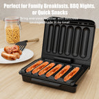 Electric Sausage Grill & Sandwich Maker with Nonstick Plate and Cord Storage - Hot Dog Cooker for BBQ, Veggie Sausages & Brats, Compact Countertop Indoor Grill