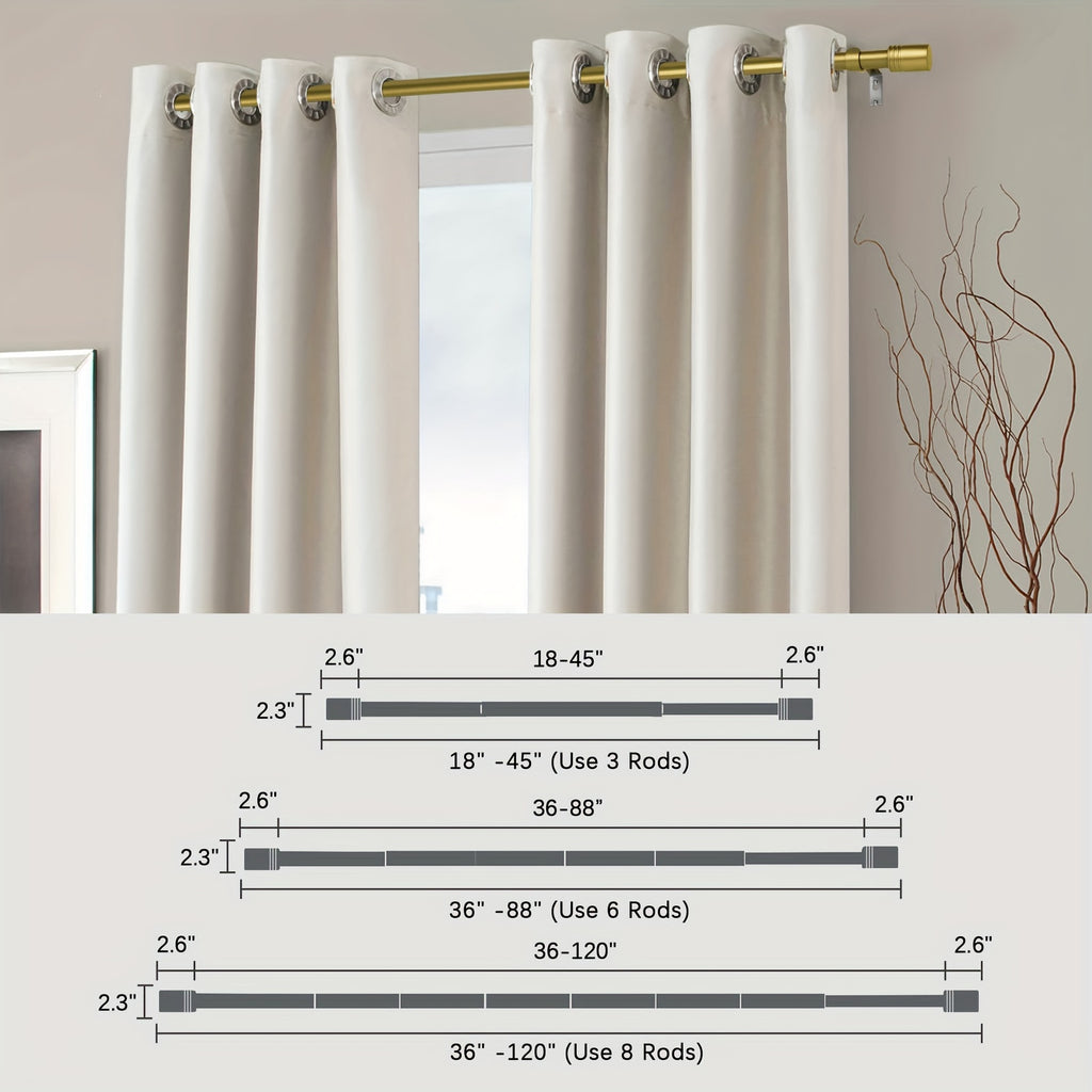 Decorative Curtain Rod 1 Inch Diameter Adjustable with Modern Finials – Drapery Rod for Windows 18-120 Inch, Black Brushed Nickel Gold Curtain Hardware