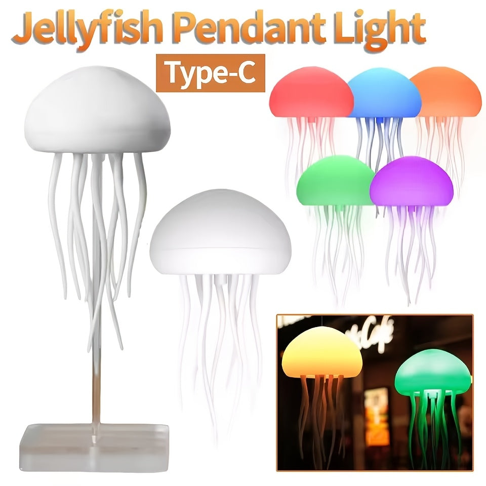 Voice-Controlled Jellyfish LED Lamp Full-Color Gradient Dimmable – 2000mAh Rechargeable Lifelike Tentacles Night Light, Freestanding or Hanging Home Decoration