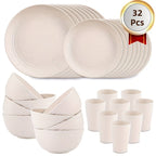 16 or 32pcs Wheat Straw Dinnerware Set Plates and Bowls Microwave Dishwasher Safe Durable Plastic Tableware for 8 – Party Gifts Multiple Colors