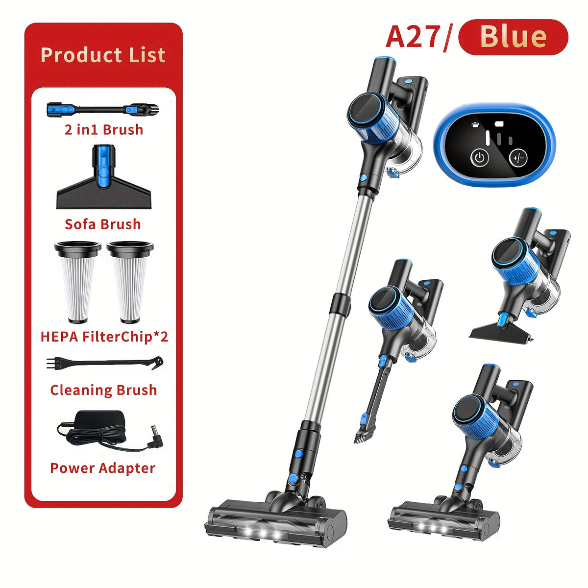 45KPA Cordless Vacuum Cleaner 8-in-1 Lightweight Stick Vacuum Green Light Anti-Tangle Floor Brush for Carpet Pet Hair Tile Hardwood 4 Colors