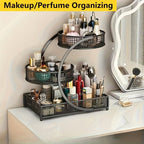 Lacquered Metal Cosmetic Storage Organizer, 1, 2 & 3-Tier Rust-Proof Welded Basket, Space-Saving Vanity Organizer for Lipstick, Perfume & Skincare — Black & White, Ideal Beauty Gift