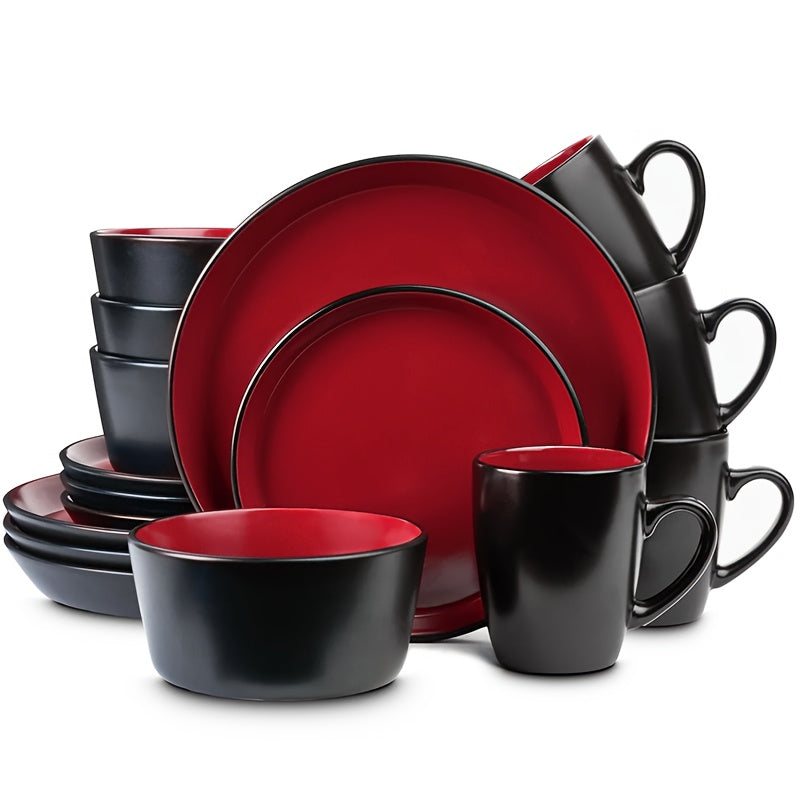 Ceramic Dinnerware Set Modern Matte Porcelain Plates Dishwasher Microwave Oven Safe Scratch Resistant Stoneware Tableware Black Red Blue for Restaurant Kitchen Wedding Gift