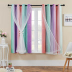 Double Layer Sheer & Blackout Curtains – Elegant Romantic Window Panels for Living Room & Bedroom, Heat Insulation, Pink Yellow Blue | W34–W51 x H63–H84 in | Nuvia Haven