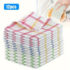 12-Pack Kitchen Dishcloths Double-Sided Reusable Cleaning Cloths – Highly Absorbent Cotton Dish Towels for Kitchen Surfaces & Wine Glass Cleaning, Non-Lint Multicolor Set