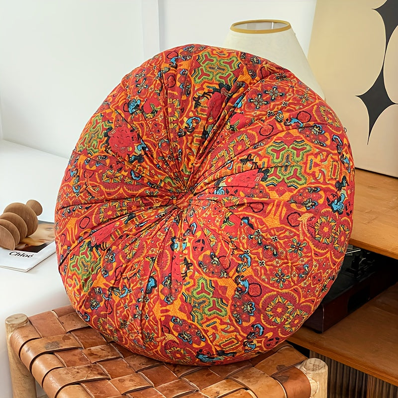 Bohemian Round Floor Pillow Thick Cushion – Vintage Colorful Floral Pattern, Fade-Resistant Cotton & PP Cotton, All-Season Decorative Living Accessory, Multiple Colors