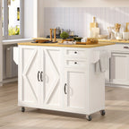 Kitchen Island Cart with Drop Leaf & Rolling Wheels – Storage Cabinet, Spice Rack, Drawer & Towel Rack for Small Kitchens Dining Room