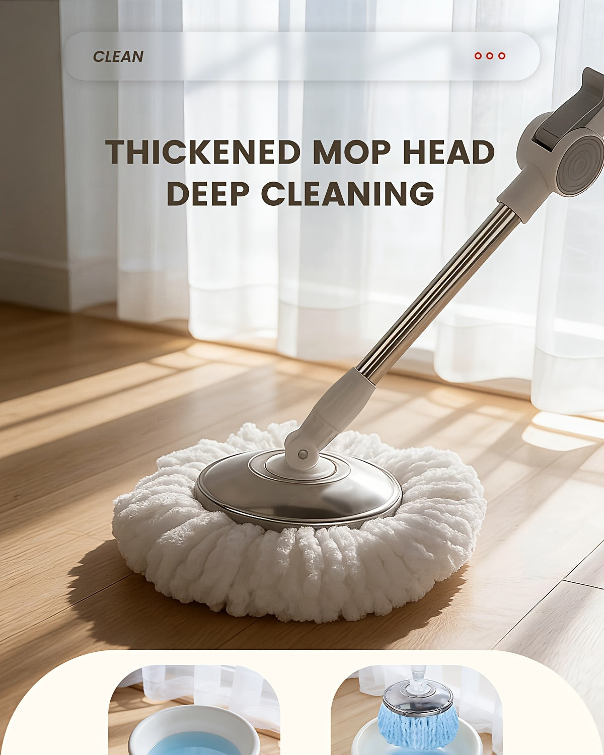 Spin Mop and Bucket Set with Wringer, 360° Dual-Drive Wringing System, 3 Microfiber Mop Heads for Hardwood Tile Marble Laminate Floor Cleaning