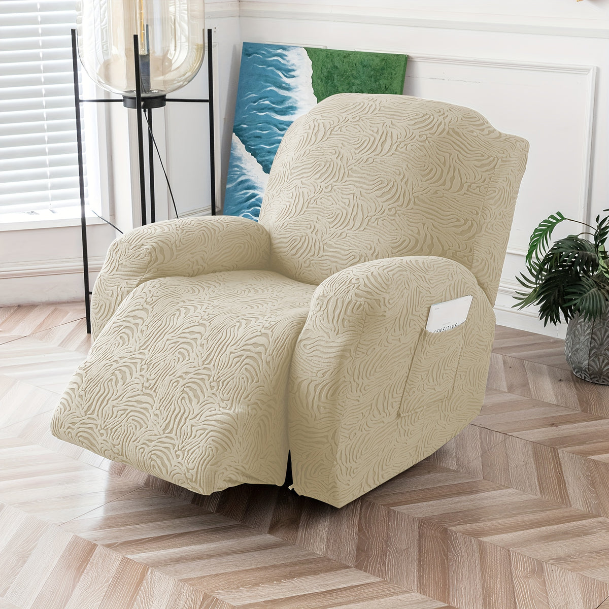 Recliner Cover Stretch Fleece 4pcs Set for Single Seat Recliner Chair - Polar Fleece 200-250gsm Washable Elastic Bottom Sofa Protector for Home Office Hotel, 5 Colors, All Season