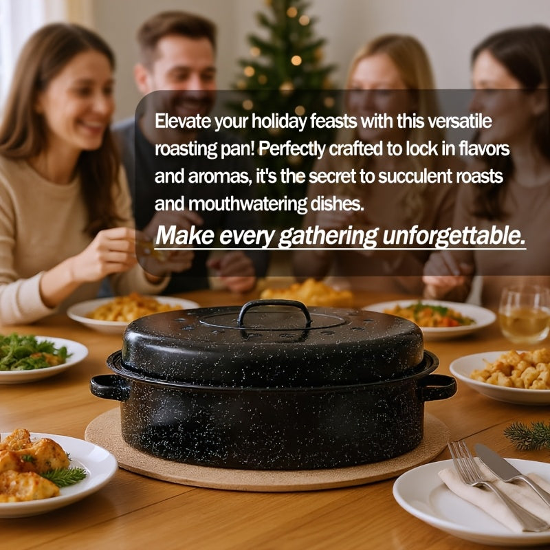 Oval Enamel Dutch Oven with Lid - Heavy Duty Cast Iron Roasting Pan for Turkey, Chicken, Meat & Vegetables, Stewing, Baking & Soup Making, Red, Perfect Christmas Holiday Gift