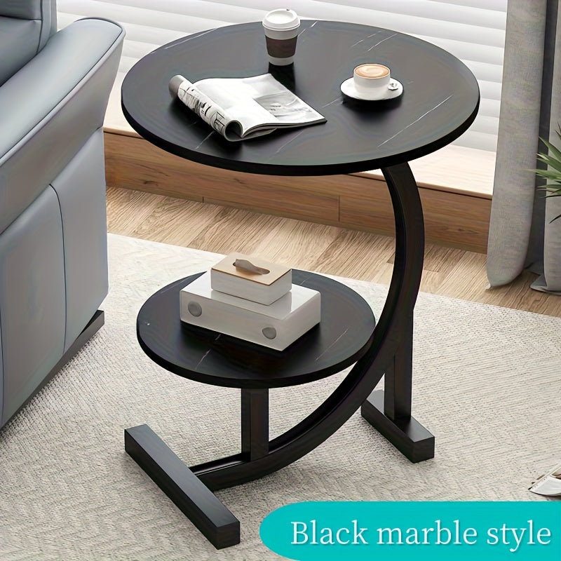 Marble Pattern Wrought Iron Side Table Modern Minimalist Sofa End Table for Living Room Bedroom Small Space