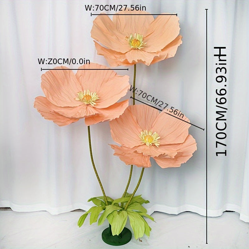 Giant Artificial Paper Peony Flowers Set of 3 – Large Paper Craft Floral Arrangements with Base Stems for Wedding, Birthday Party, Home Decor & Window Display