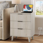 Nightstand with Charging Station – 3-Drawer Bedside Table with 2 USB Ports & 2 AC Outlets, Small Bedroom Side Table | Set of 1 or 2 | Wood, Black, White, Brown